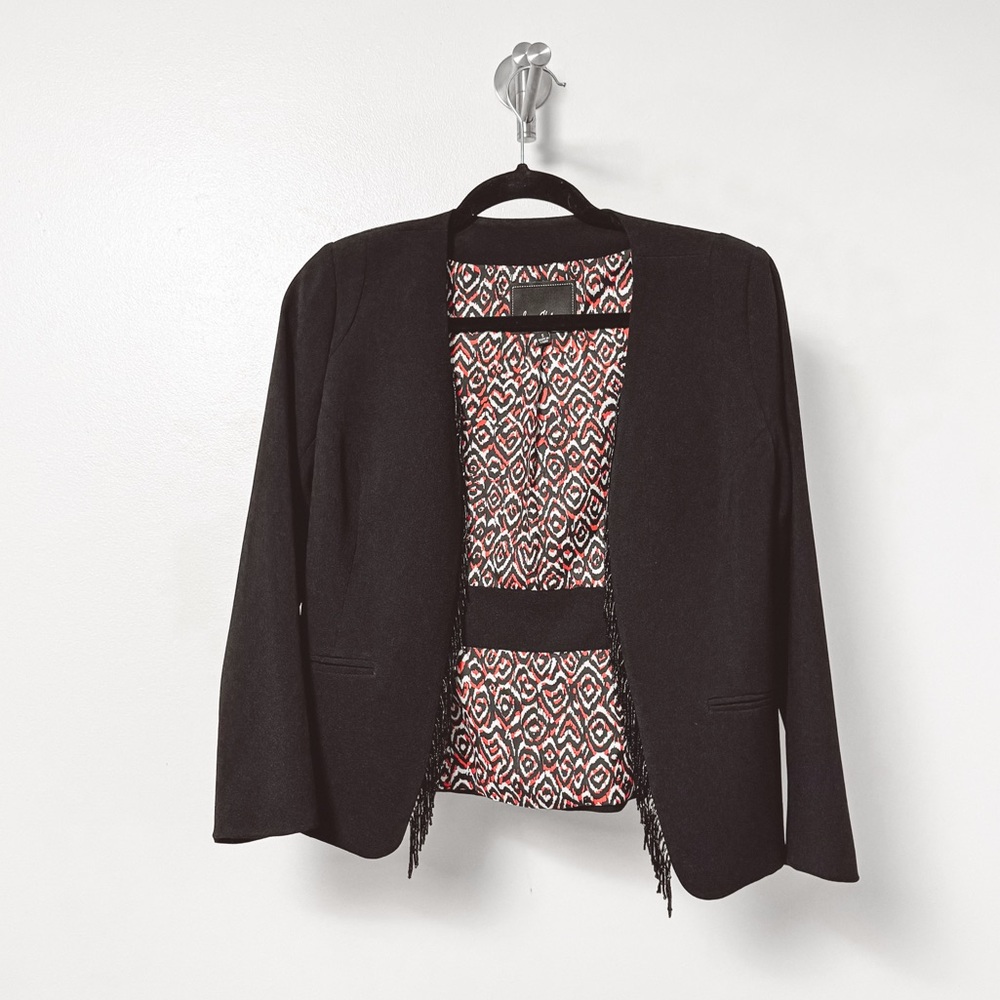 Sam Edelman Beaded Front Trim Holiday Classic Blazer‎ Jacket Black Small